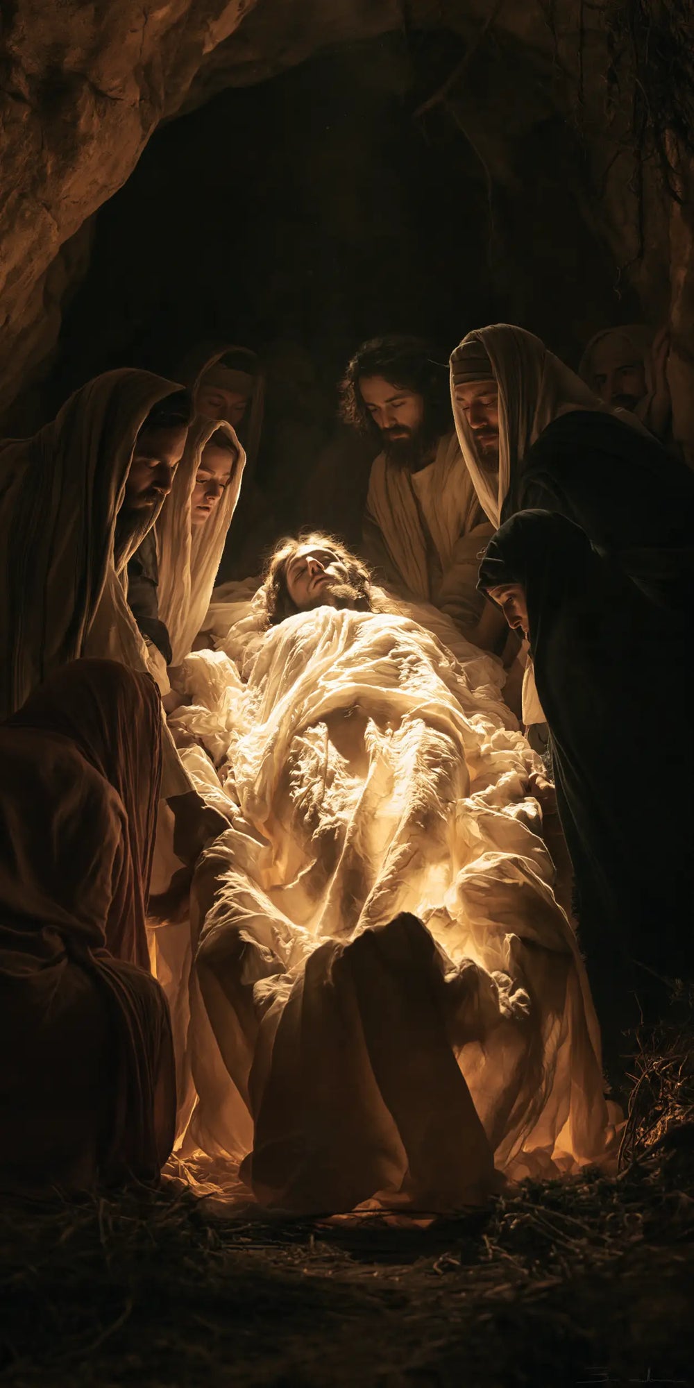 Entombment of Jesus Christ in Divine Light style, portrait Christian artwork no. 2