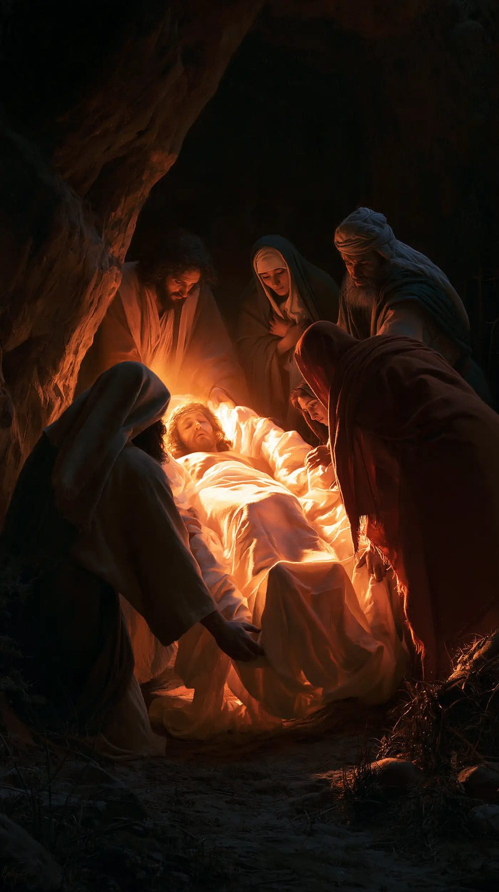 Entombment of Jesus Christ in Divine Light style, portrait Christian artwork no. 10
