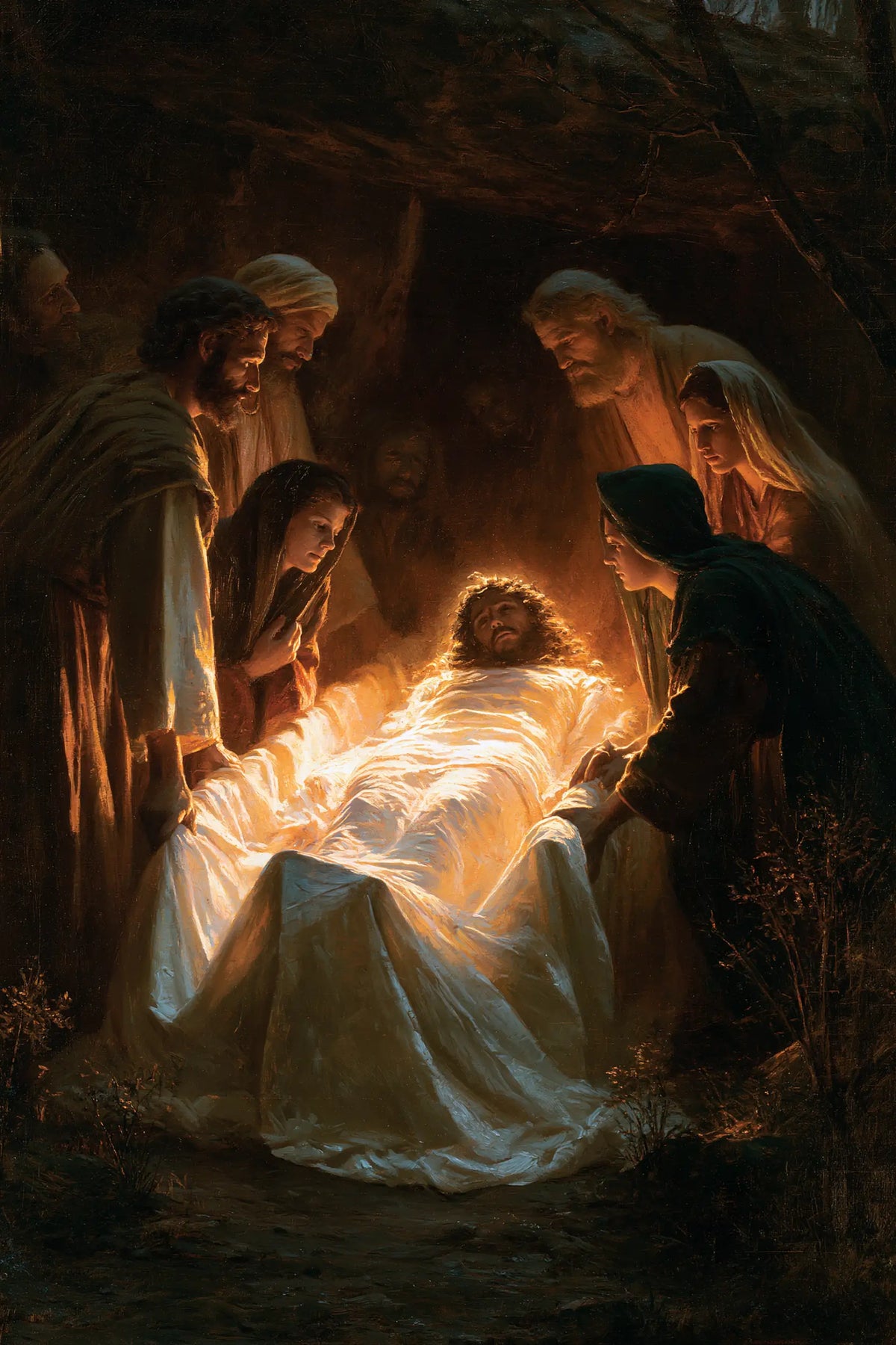 Entombment of Jesus Christ in Divine Light style, portrait Christian artwork no. 15