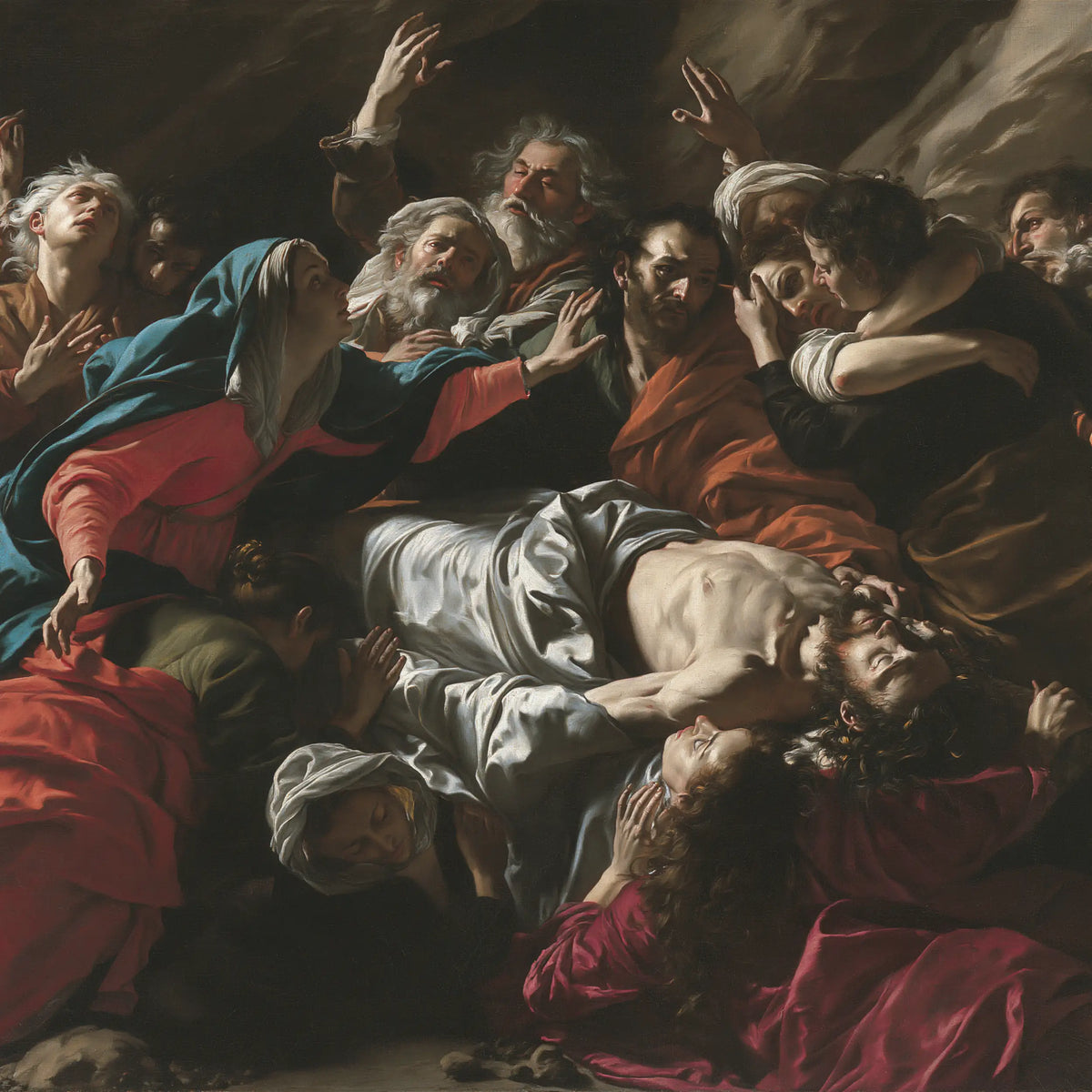 Entombment of Jesus Christ in Explosion of Movement style, square Christian artwork no. 2