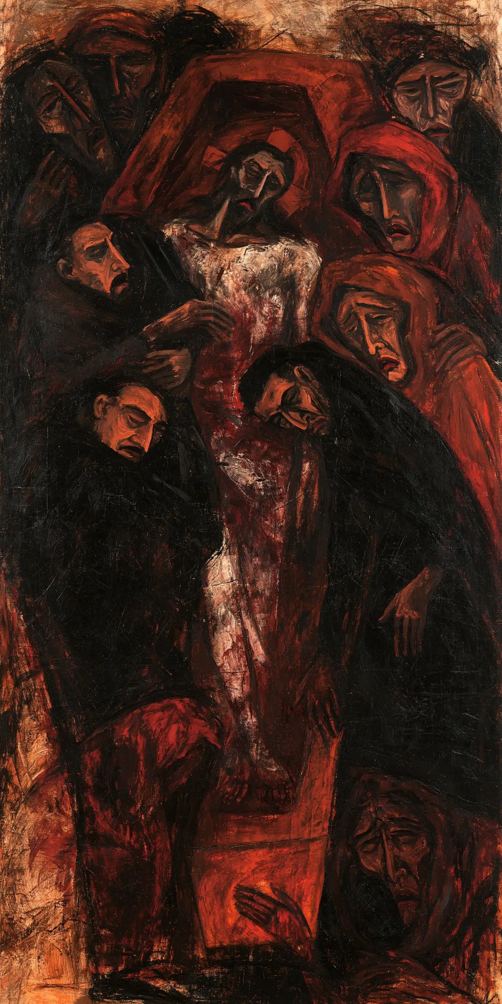 Entombment of Jesus Christ in Expressionist style, portrait Christian artwork no. 3