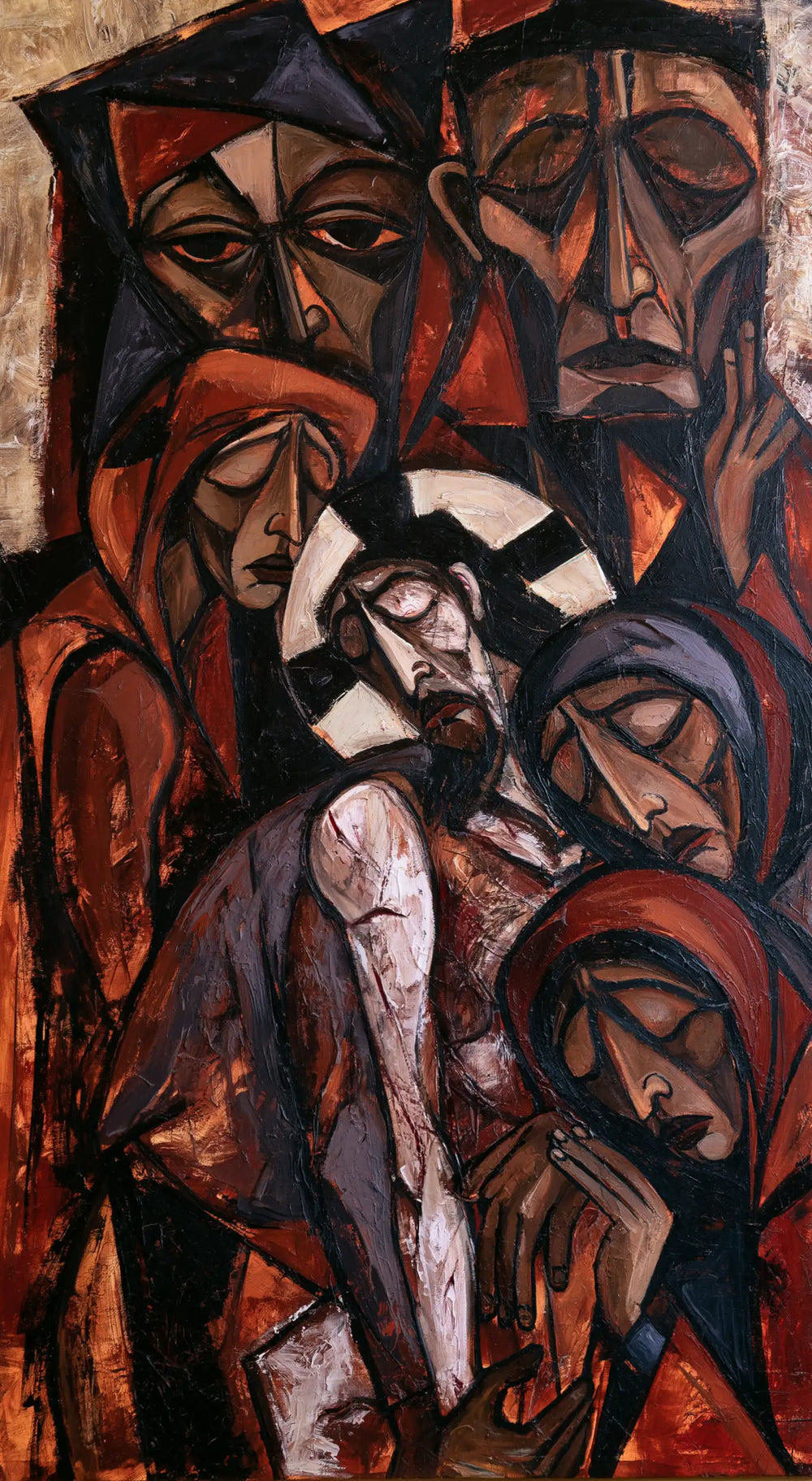 Entombment of Jesus Christ in Expressionist style, portrait Christian artwork no. 6