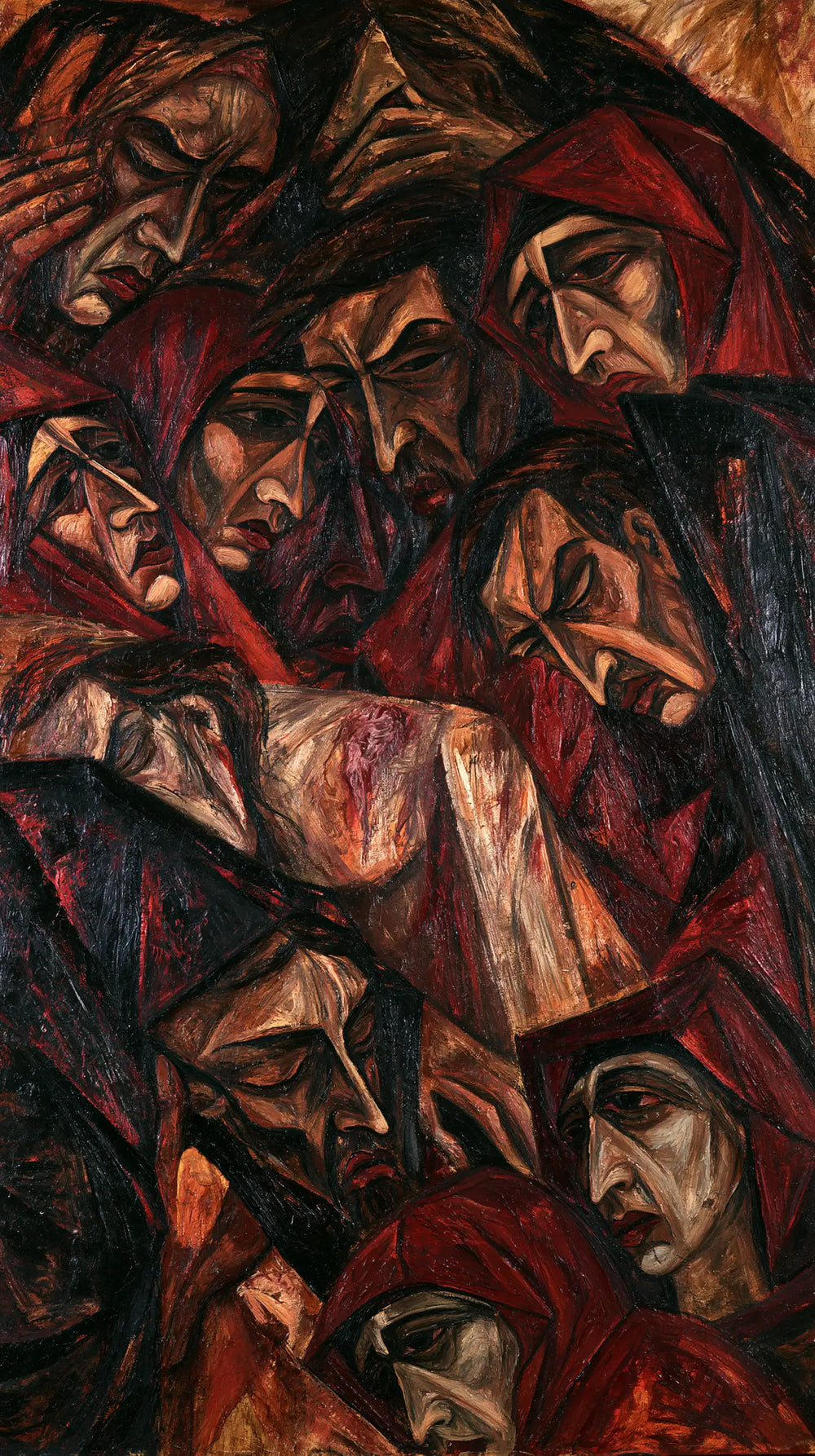Entombment of Jesus Christ in Expressionist style, portrait Christian artwork no. 8