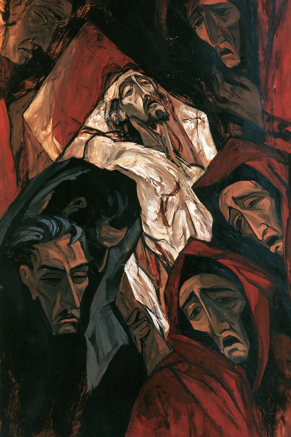 Entombment of Jesus Christ in Expressionist style, portrait Christian artwork no. 12