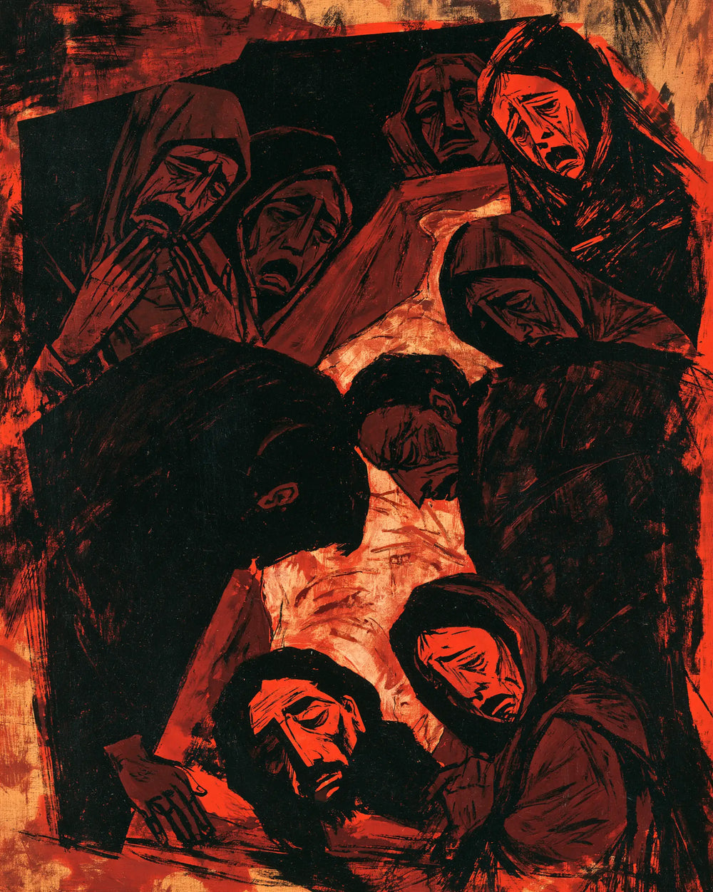 Entombment of Jesus Christ in Expressionist style, portrait Christian artwork no. 21