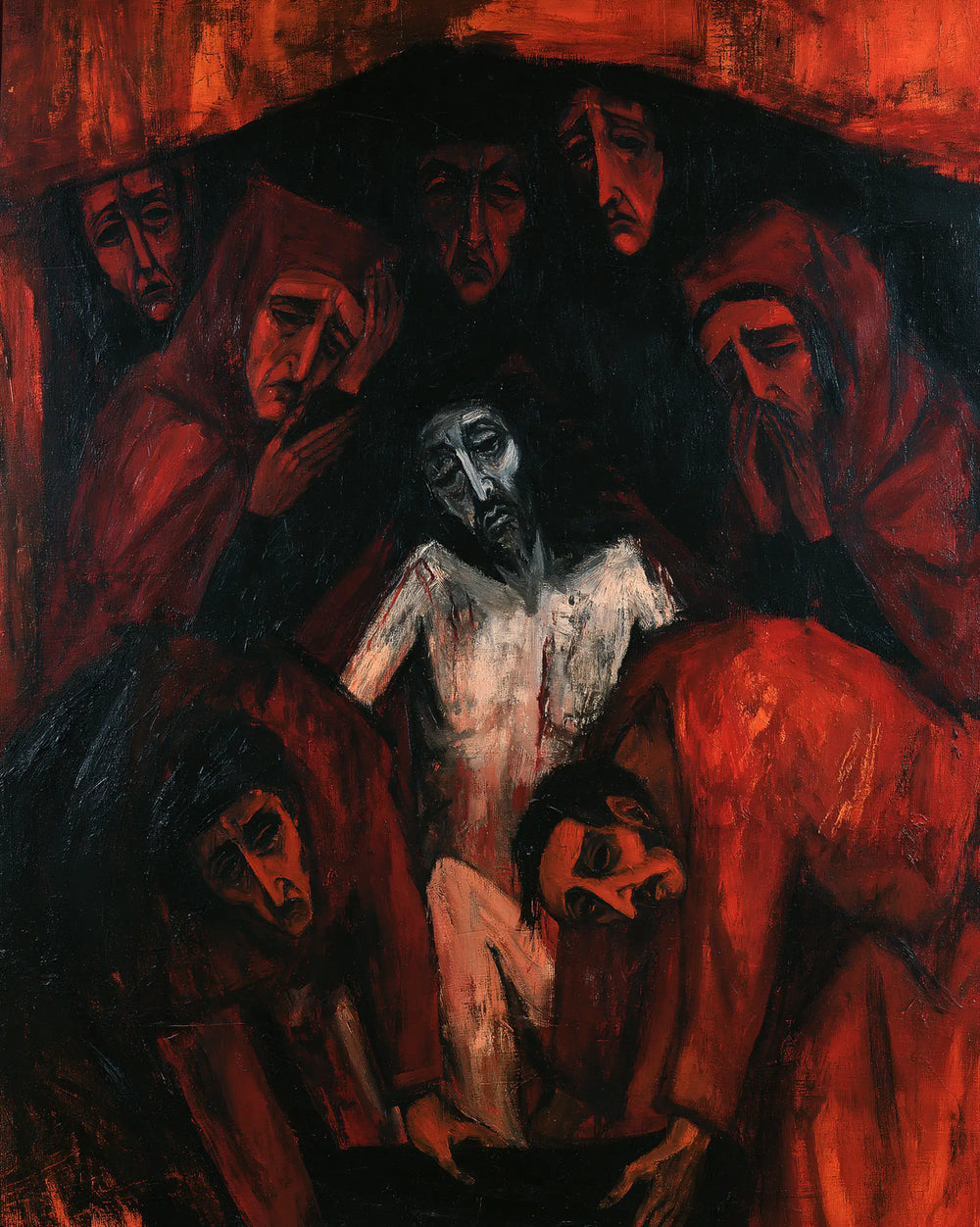 Entombment of Jesus Christ in Expressionist style, portrait Christian artwork no. 22