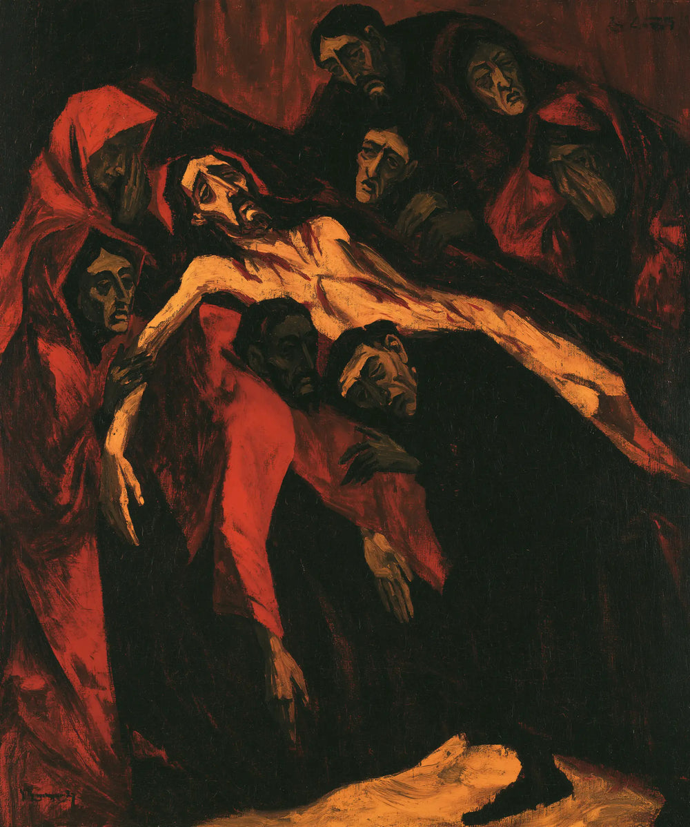Entombment of Jesus Christ in Expressionist style, portrait Christian artwork no. 23