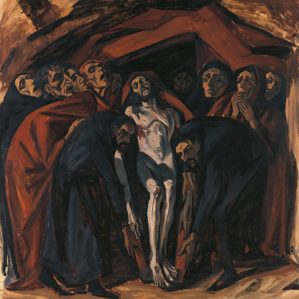 Entombment of Jesus Christ in Expressionist style, square Christian artwork no. 3