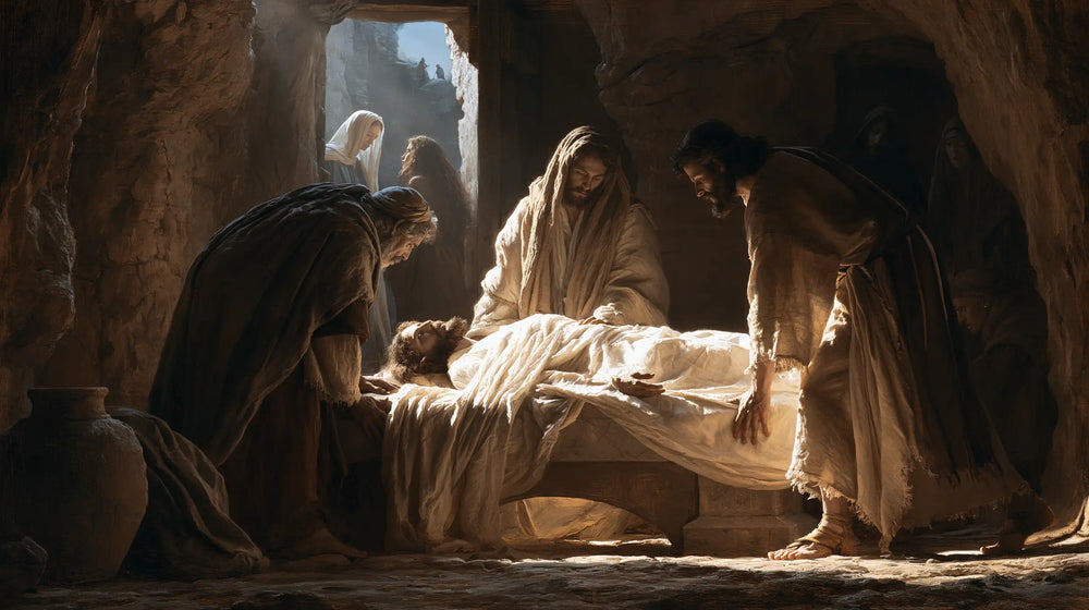 Entombment of Jesus Christ in Inside the Tomb style, landscape Christian artwork no. 5