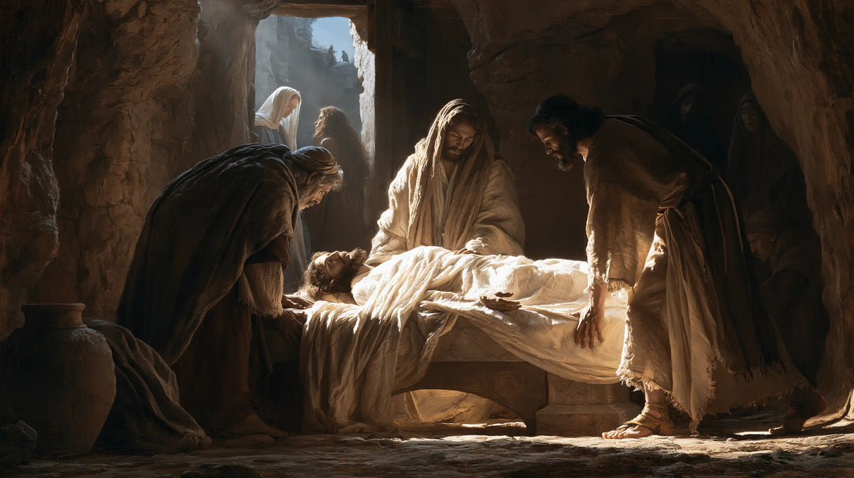 Entombment of Jesus Christ in Inside the Tomb style, landscape Christian artwork no. 5