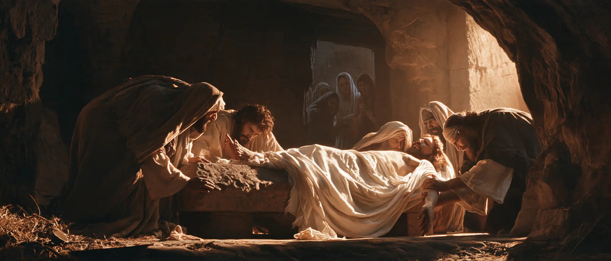 Entombment of Jesus Christ in Inside the Tomb style, landscape Christian artwork no. 8