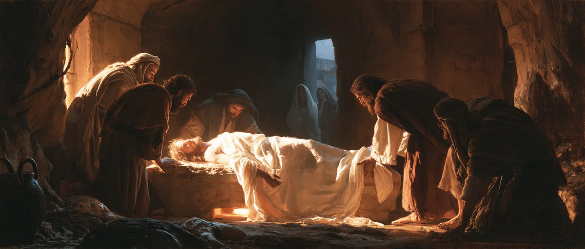 Entombment of Jesus Christ in Inside the Tomb style, landscape Christian artwork no. 9