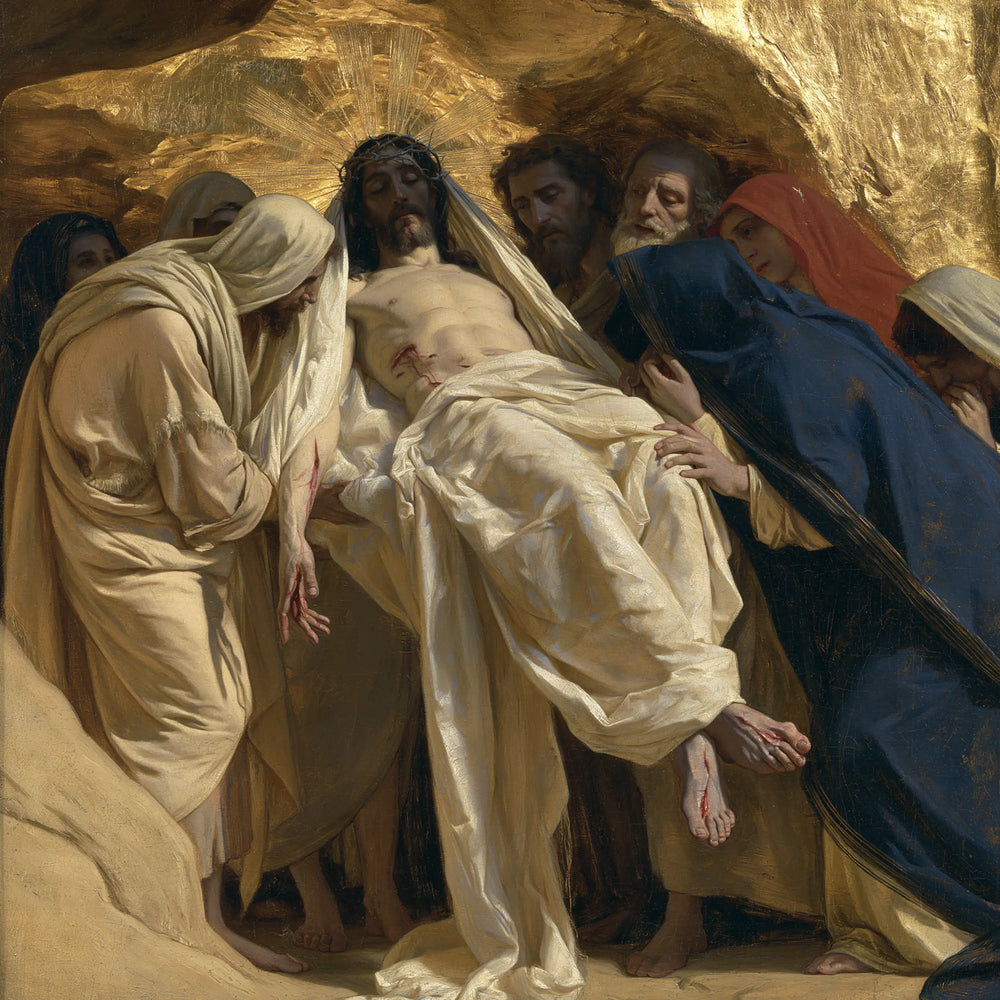 Entombment of Jesus Christ in Sacred Gold style, square Christian artwork no. 1