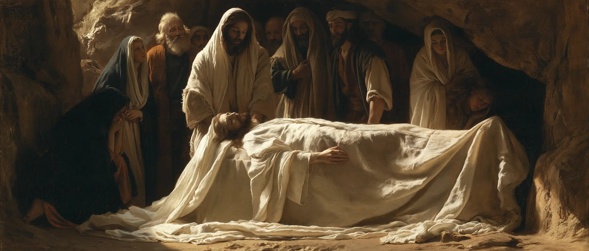 Entombment of Jesus Christ in Sacred Silence style, landscape Christian artwork no. 22