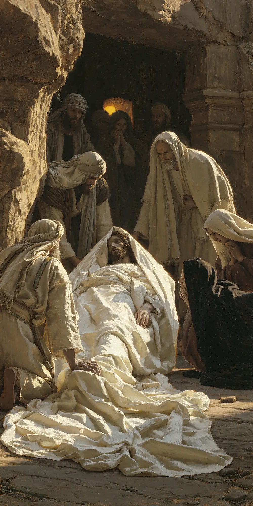 Entombment of Jesus Christ in Sacred Silence style, portrait Christian artwork no. 3