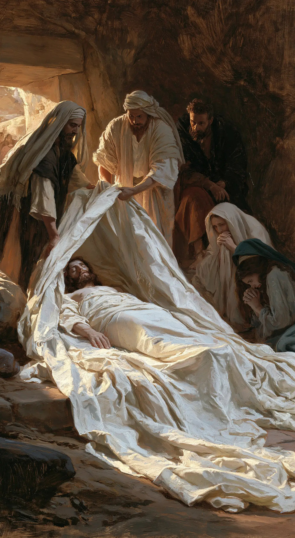 Entombment of Jesus Christ in Sacred Silence style, portrait Christian artwork no. 5