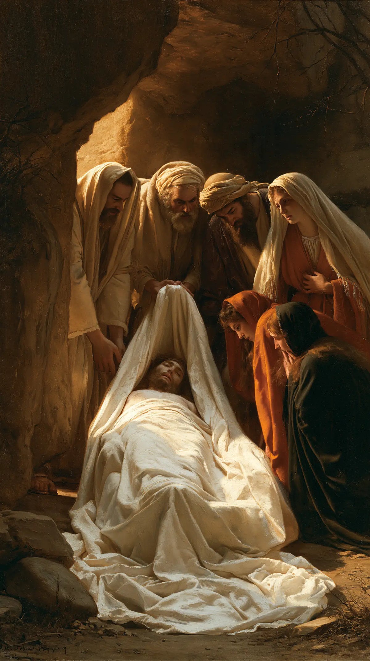 Entombment of Jesus Christ in Sacred Silence style, portrait Christian artwork no. 7