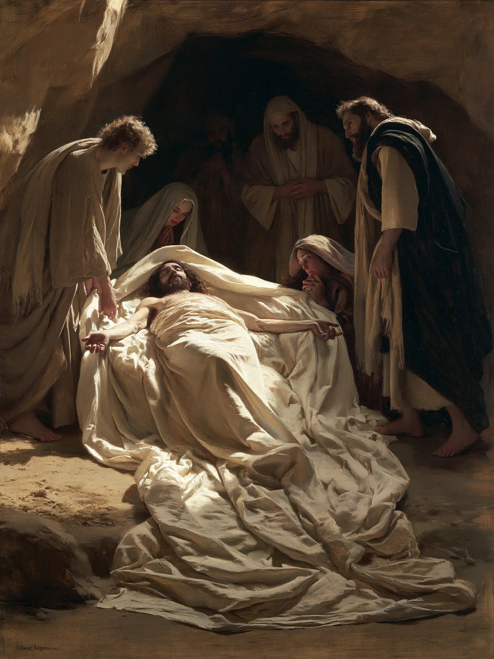 Entombment of Jesus Christ in Sacred Silence style, portrait Christian artwork no. 14