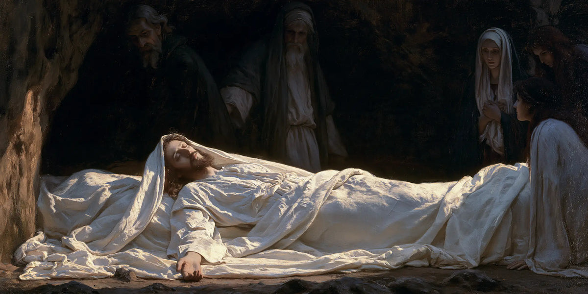 Entombment of Jesus Christ in Symbolist style, landscape Christian artwork no. 12