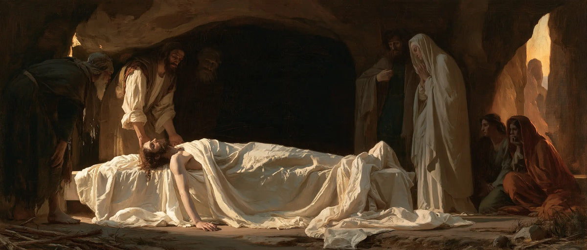 Entombment of Jesus Christ in Symbolist style, landscape Christian artwork no. 13