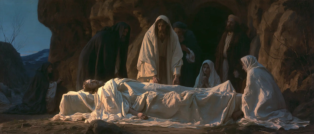 Entombment of Jesus Christ in Symbolist style, landscape Christian artwork no. 14