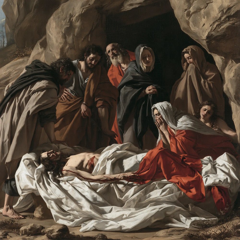 Entombment of Jesus Christ in Theatrical Baroque style, square Christian artwork no. 1