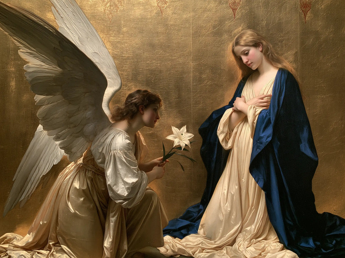 Gabriel's Lily beside the Golden Wall – Bouguereau-Inspired Academic Art · Landscape