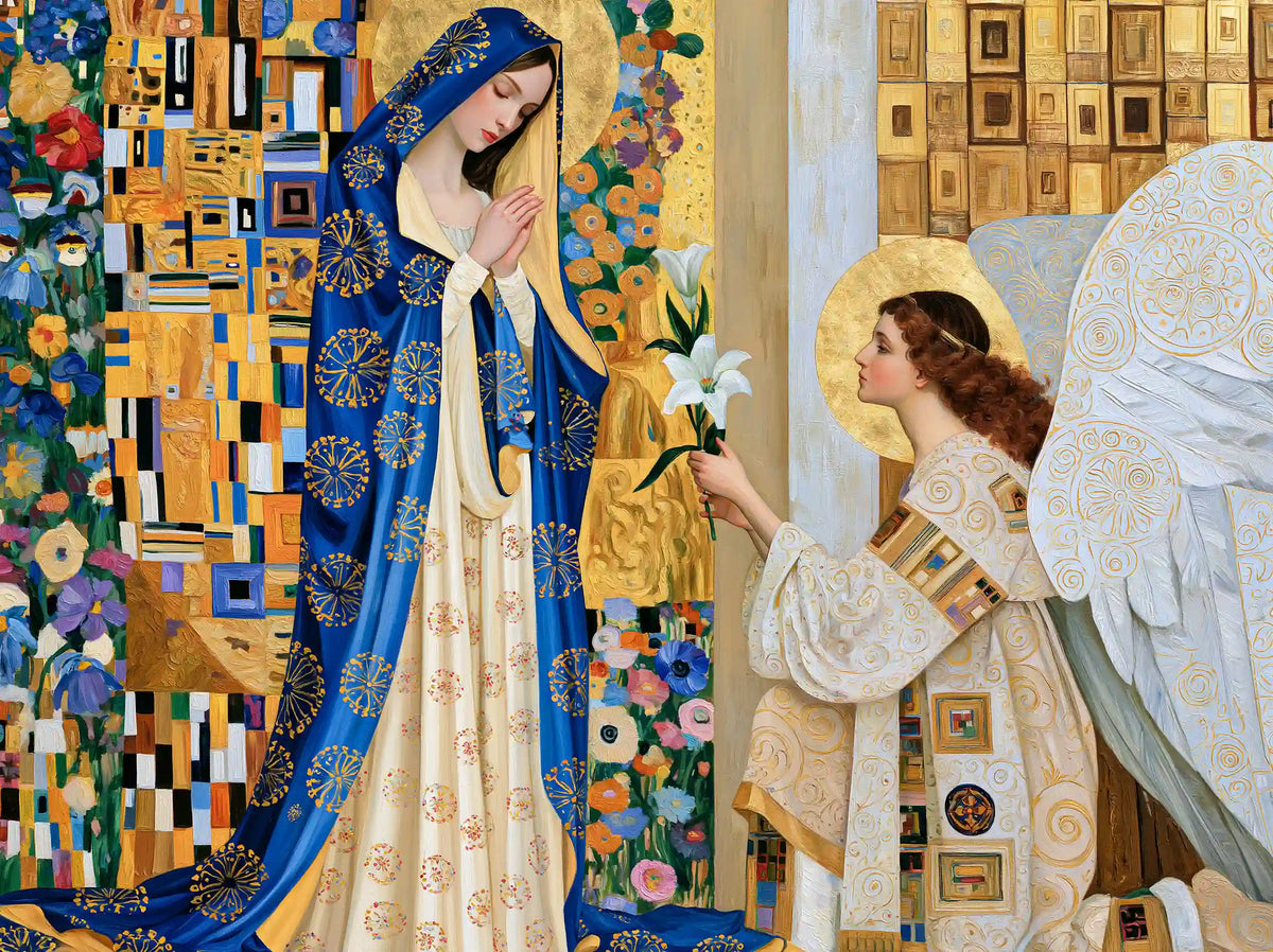 Gabriel's Lily against Geometric Gold – Golden Secession Art · Landscape
