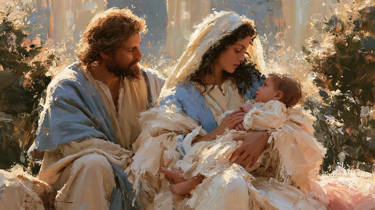 The Holy Family — Awakening Among Pale Flowers
