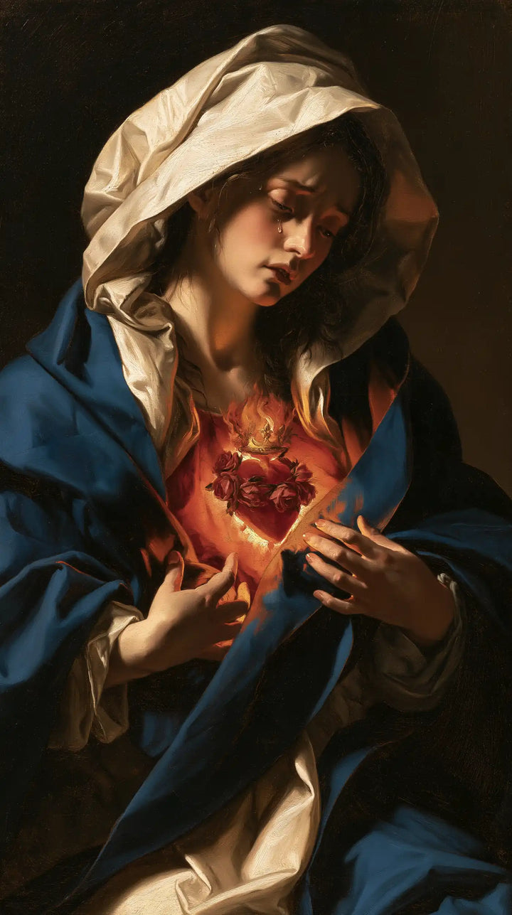 The Immaculate Heart of Mary — The Red Heart Beneath the Crumpled Veil