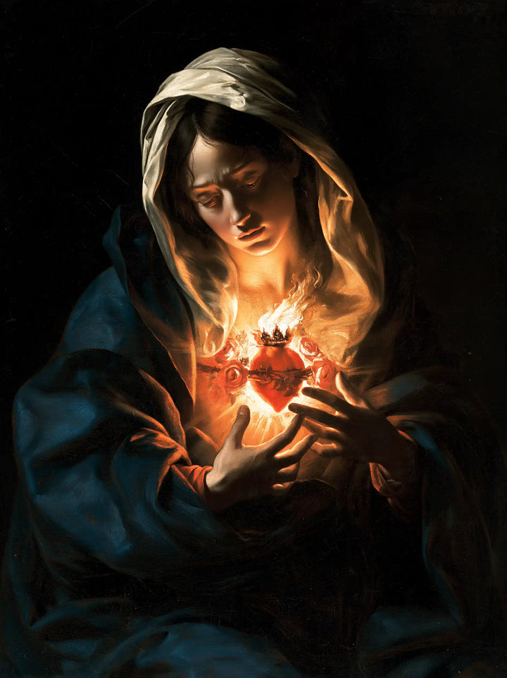 The Immaculate Heart of Mary — The Heart Held Close in Deep Blue