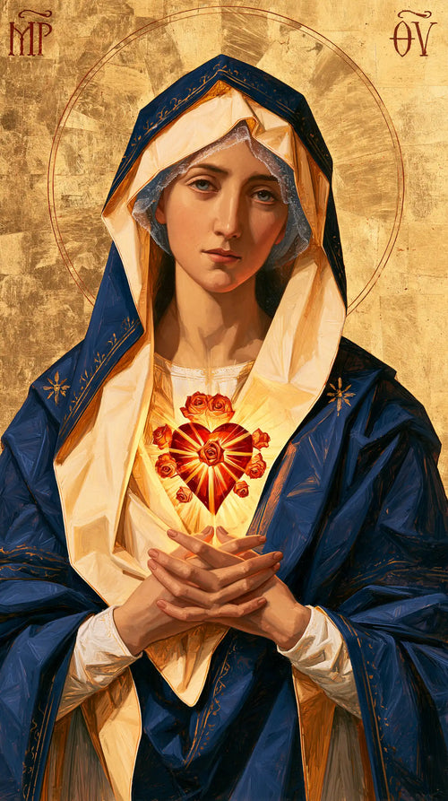 the Immaculate Heart of Mary in a contemporary Byzantine icon in Contemporary Byzantine style, portrait Christian artwork no. 7