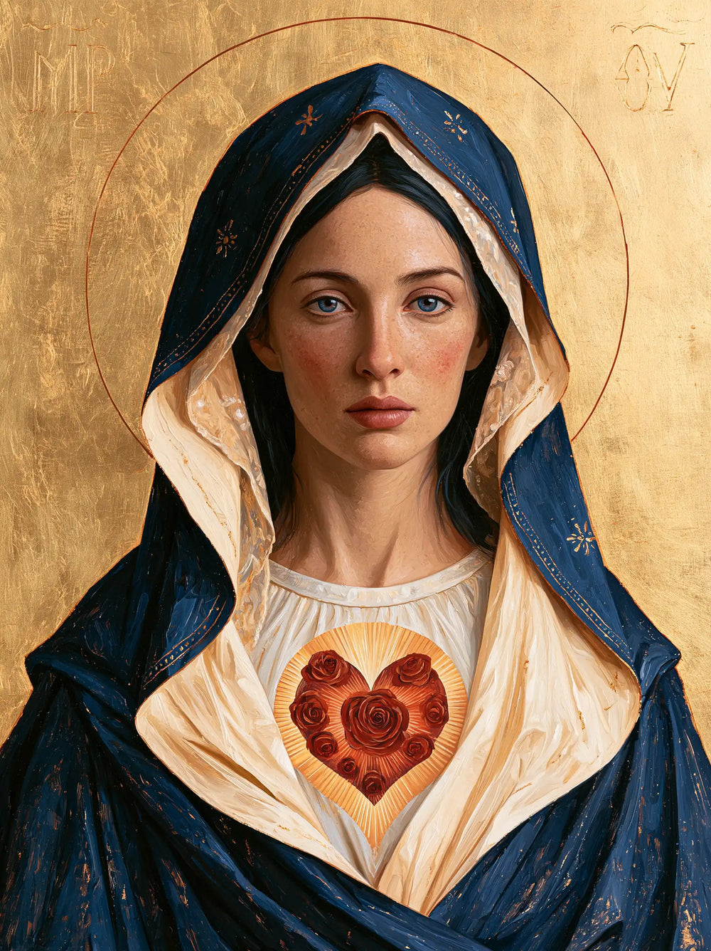 the Immaculate Heart of Mary in a contemporary Byzantine icon in Contemporary Byzantine style, portrait Christian artwork no. 8