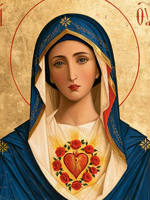 the Immaculate Heart of Mary in a contemporary Byzantine icon in Contemporary Byzantine style, portrait Christian artwork no. 10