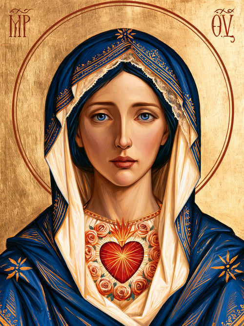 the Immaculate Heart of Mary in a contemporary Byzantine icon in Contemporary Byzantine style, portrait Christian artwork no. 12