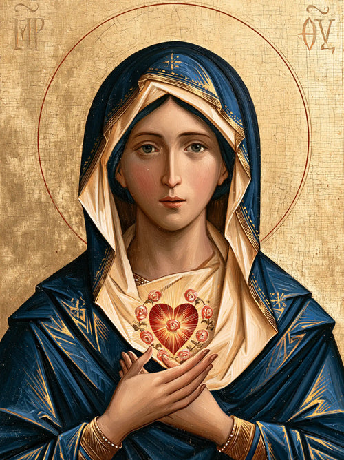 the Immaculate Heart of Mary in a contemporary Byzantine icon in Contemporary Byzantine style, portrait Christian artwork no. 14