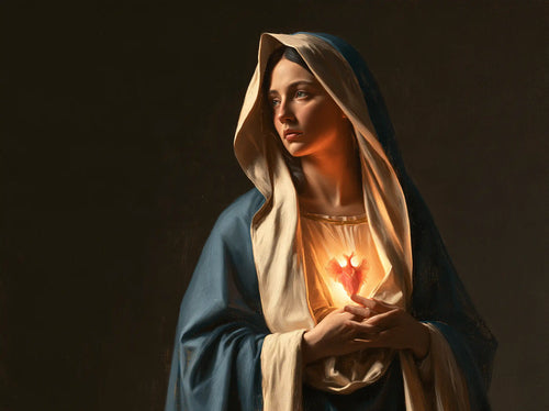 the Immaculate Heart of Mary in a minimalist composition in Contemporary Minimalism style, landscape Christian artwork no. 2