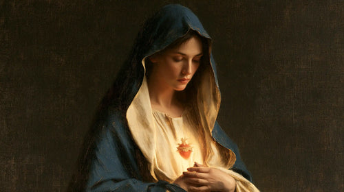 the Immaculate Heart of Mary in a minimalist composition in Contemporary Minimalism style, landscape Christian artwork no. 14