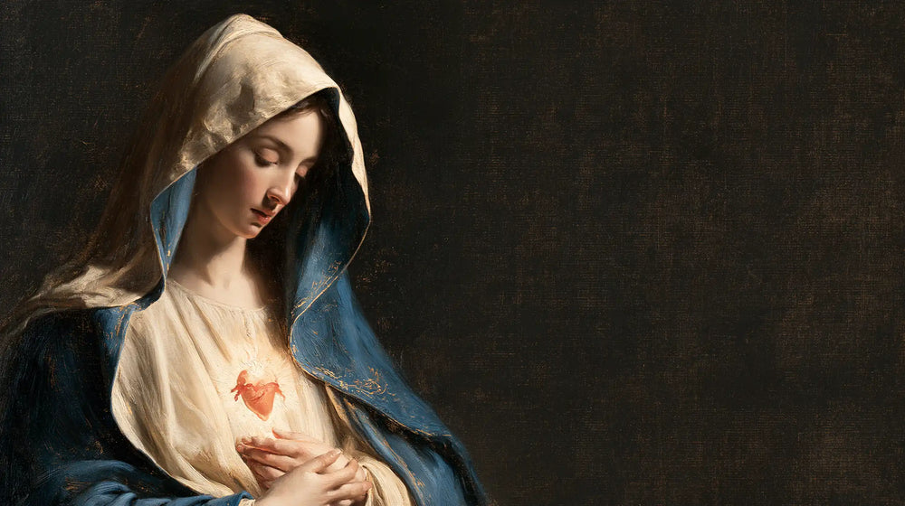 the Immaculate Heart of Mary in a minimalist composition in Contemporary Minimalism style, landscape Christian artwork no. 16