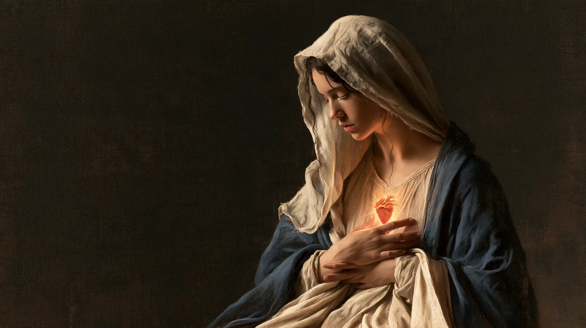 the Immaculate Heart of Mary in a minimalist composition in Contemporary Minimalism style, landscape Christian artwork no. 18