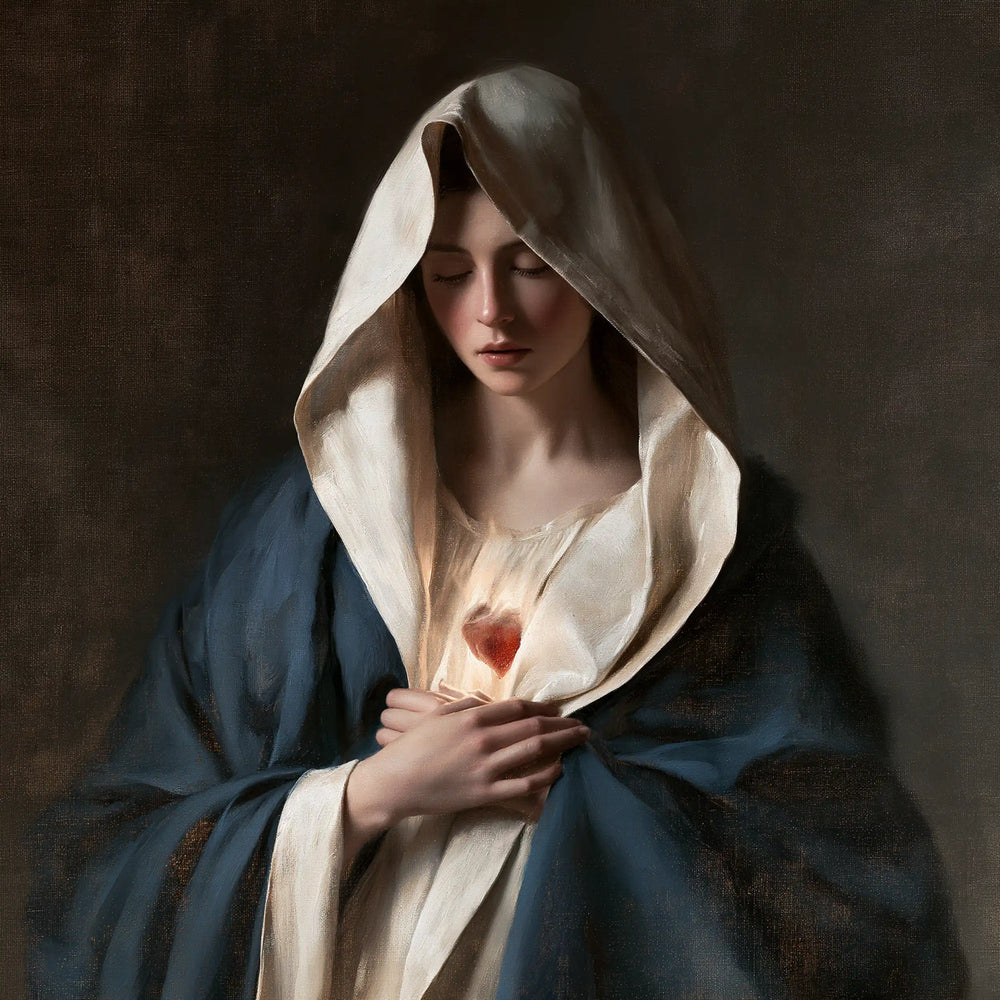 the Immaculate Heart of Mary in a minimalist composition in Contemporary Minimalism style, square Christian artwork no. 6