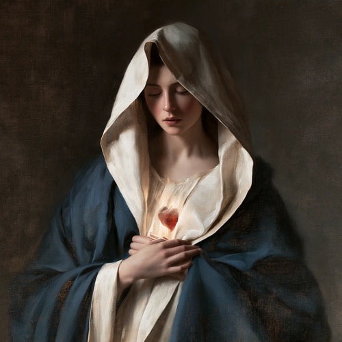 the Immaculate Heart of Mary in a minimalist composition in Contemporary Minimalism style, square Christian artwork no. 6
