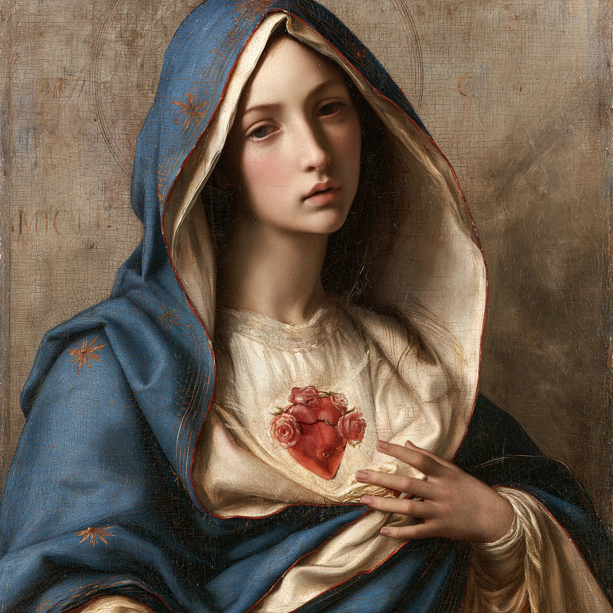 the Immaculate Heart of Mary in Florentine Renaissance style in Florentine Renaissance style, square Christian artwork no. 3