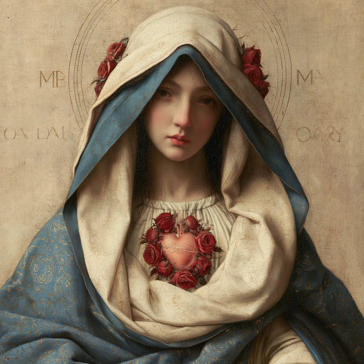 the Immaculate Heart of Mary in Florentine Renaissance style in Florentine Renaissance style, square Christian artwork no. 9