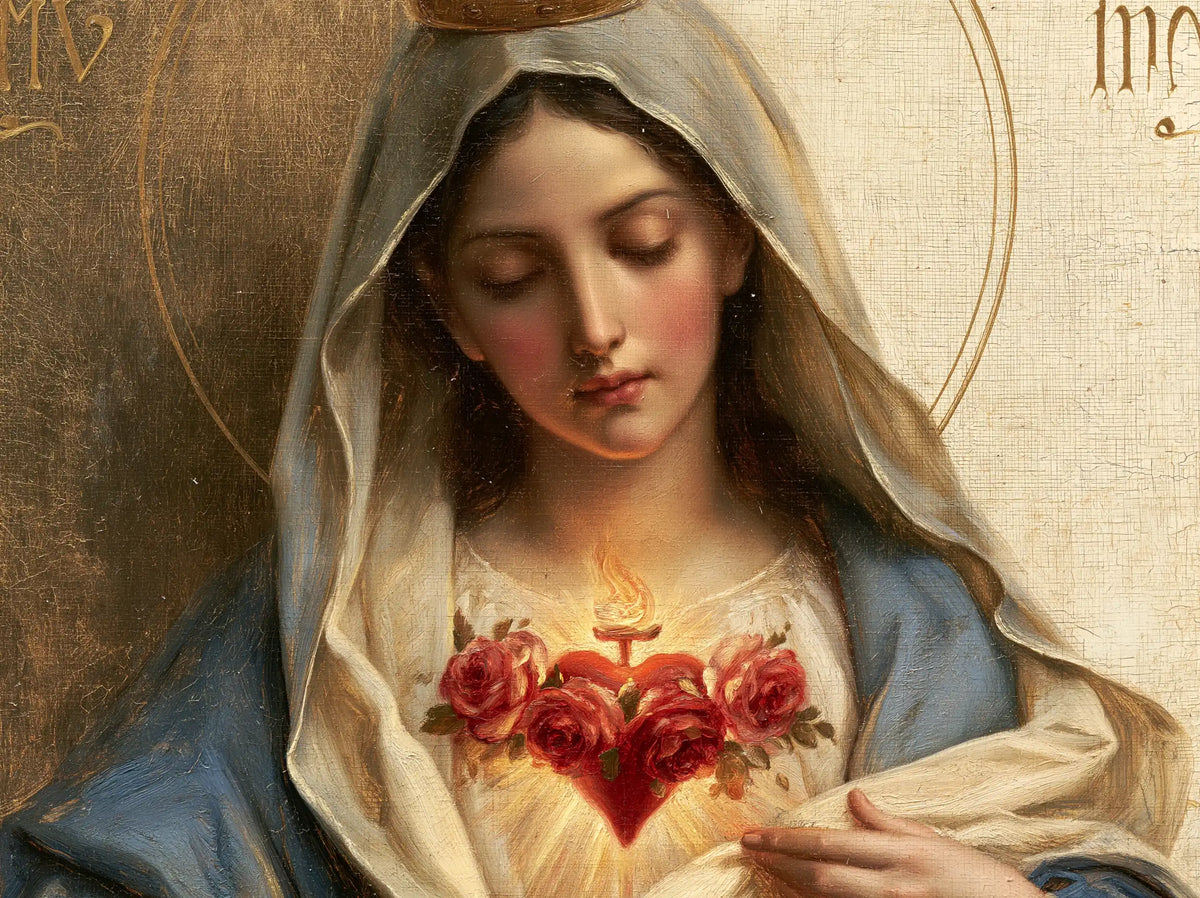 Mary with the Immaculate Heart as the central symbol in The Heart as Central Symbol style, landscape Christian artwork no. 3