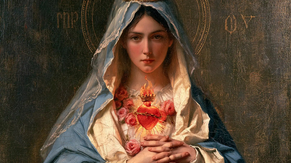 Mary with the Immaculate Heart as the central symbol in The Heart as Central Symbol style, landscape Christian artwork no. 14