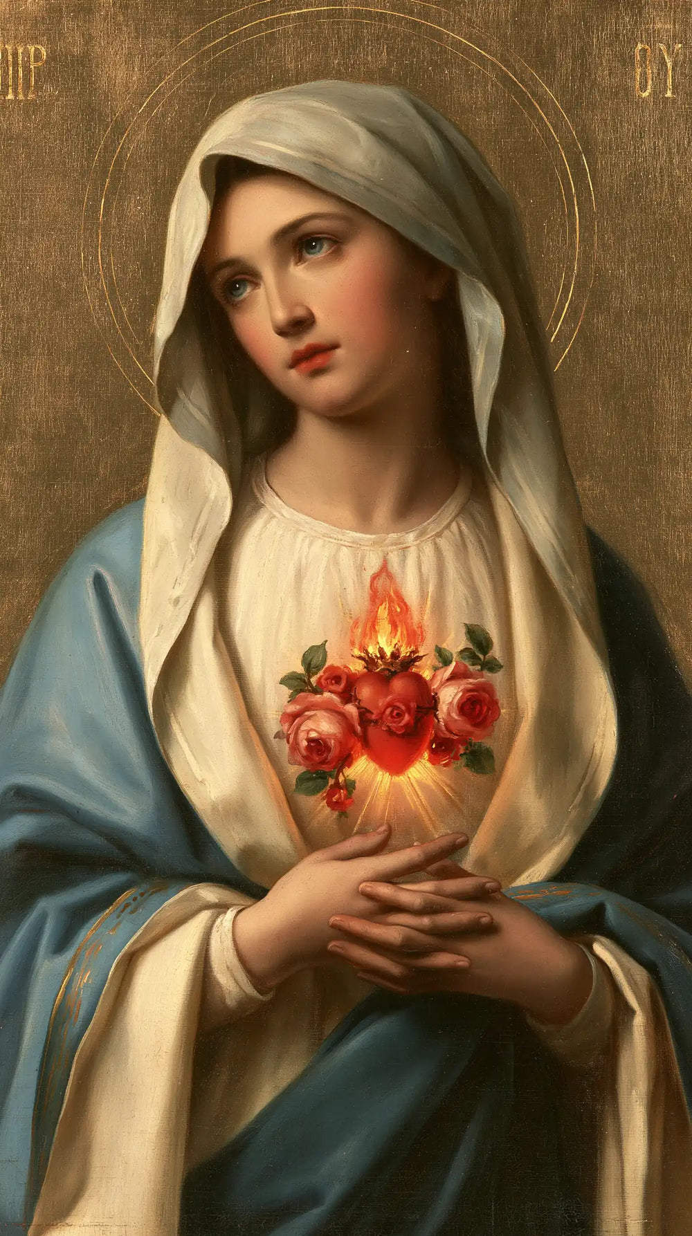 Mary with the Immaculate Heart as the central symbol in The Heart as Central Symbol style, portrait Christian artwork no. 6