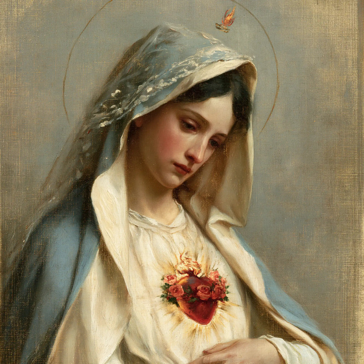 Mary with the Immaculate Heart as the central symbol in The Heart as Central Symbol style, square Christian artwork no. 7