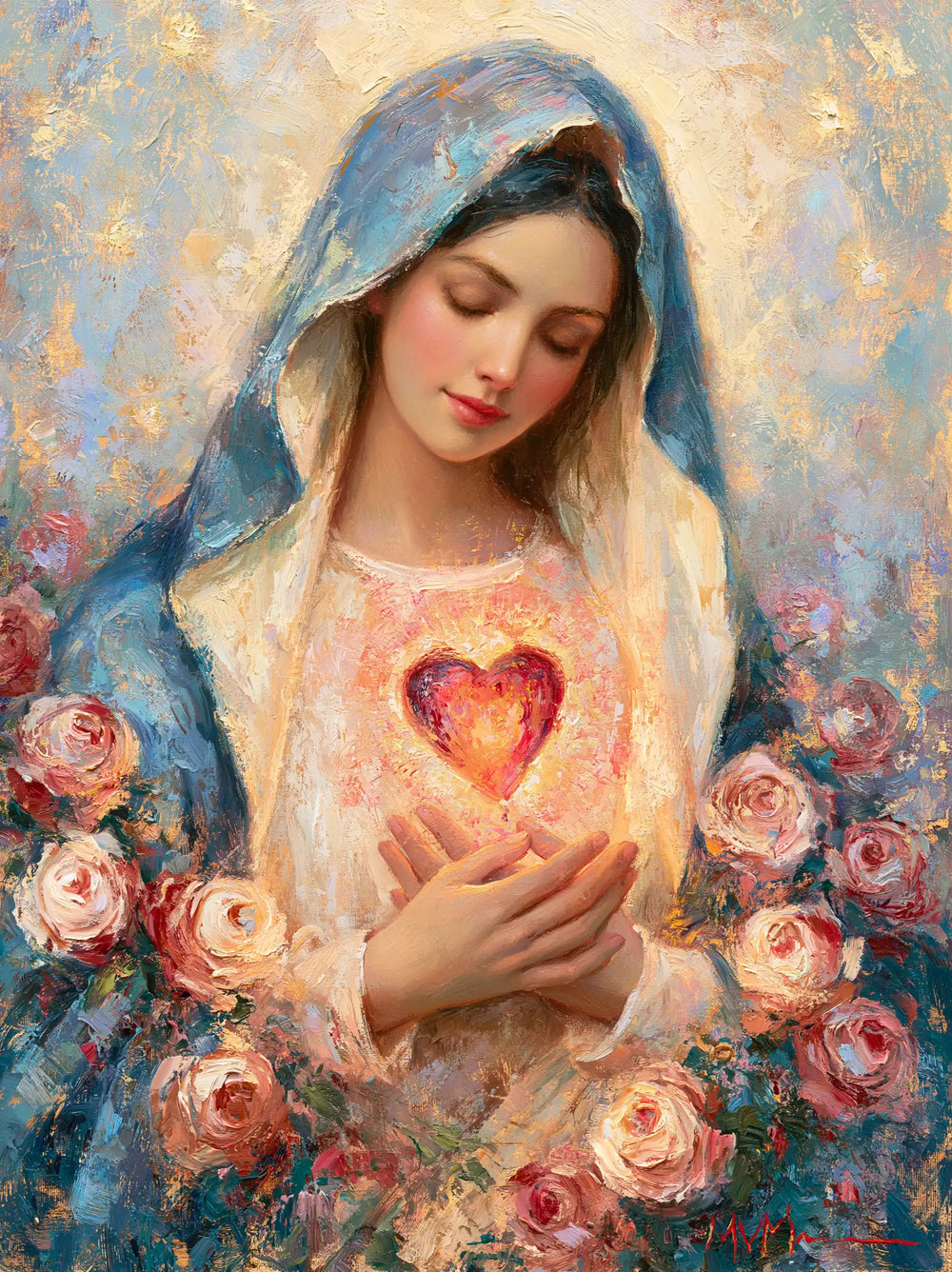 the Immaculate Heart of Mary in an impressionist atmosphere in Impressionist style, portrait Christian artwork no. 11
