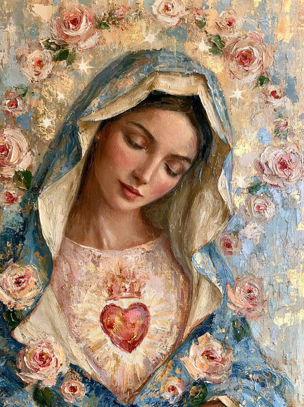 the Immaculate Heart of Mary in an impressionist atmosphere in Impressionist style, portrait Christian artwork no. 13